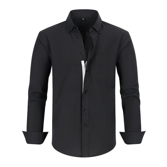 Fjuchai Men's Dress Shirts Long Sleeve Shirts for Mens Solid Color Spring Fall Fake Button-Up Blouses Lapel Tops Casual for Mens XS-3XL