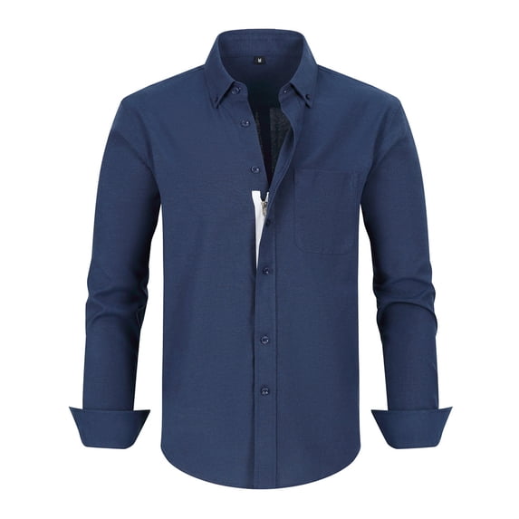Fjuchai Men's Dress Shirts Long Sleeve Shirts for Mens Solid Color Spring Fall Fake Button-Up Blouses Lapel Tops Casual for Mens XS-3XL