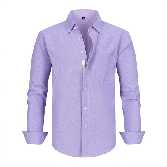 Fjuchai Men's Dress Shirts Long Sleeve Shirts for Mens Solid Color Spring Fall Fake Button-Up Blouses Lapel Tops Casual for Mens XS-3XL