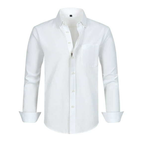 Fjuchai Men's Dress Shirts Long Sleeve Shirts for Mens Solid Color Spring Fall Fake Button-Up Blouses Lapel Tops Casual for Mens XS-3XL
