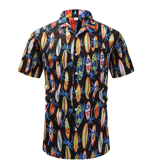 Fjuchai Men's Hawaiian Style T Shirt Short-Sleeved Slim Shirt Men's Youth Casual Clothing Button Lapel Shirt S-2XL