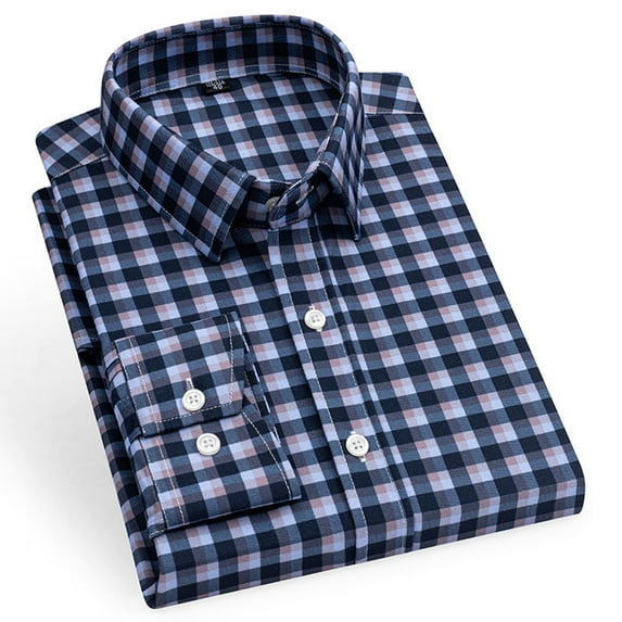 Fjuchai Men's Plaid Dress Shirts Long Sleeve Formal Shirts for Mens Button-Up Blouses Tops Non-iron Shirts for Four Seasons 8-45