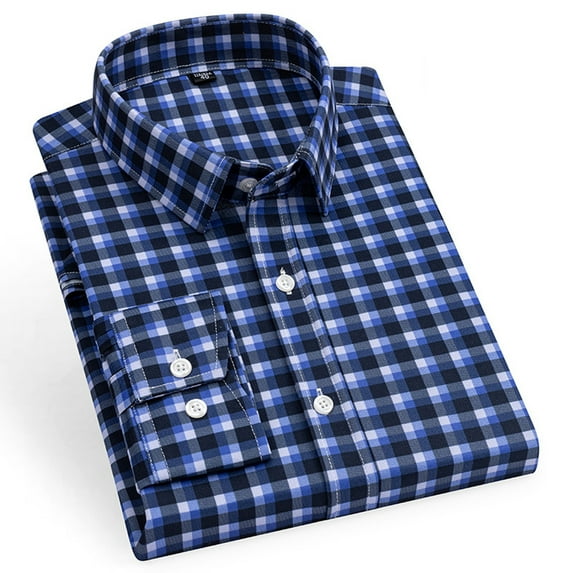 Fjuchai Men's Long Sleeve Shirt Button down Plaid Dress Shirts Tops Mens Cotton Spring Fall Casual Shirt Slim Daily Wear Shirt Size: 38-46