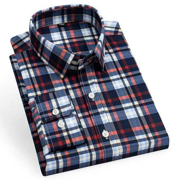 Fjuchai Men's Plaid Dress Shirts Long Sleeve Formal Shirts for Mens Button-Up Blouses Tops Non-iron Shirts for Four Seasons 8-45