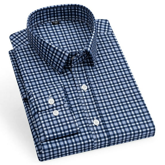 Fjuchai Men's Plaid Dress Shirts Long Sleeve Formal Shirts for Mens Button-Up Blouses Tops Non-iron Shirts for Four Seasons 8-45