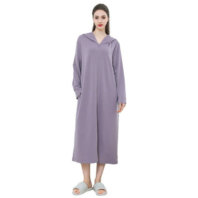 Fjuchai Men's Womens Thin Bathrobe Spring Summer Long Zip Bathrobe with ...
