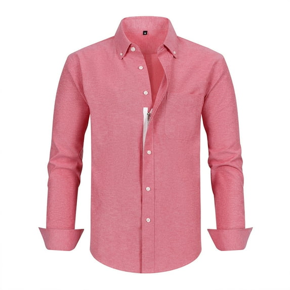 Fjuchai Men's Zipper Dress Shirts Fake Button Shirt Spring Fall Long Sleeve Shirts Solid Color Oxford Menswear XS-3XL