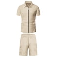 thumbnail image 1 of Fjuchai Mens 2Pcs Short Sleeve Cardigan Sets Casual lapel Shirt and Shorts Sets Summer Outfits Zip Tracksuit Set for Men M-3XL, 1 of 8