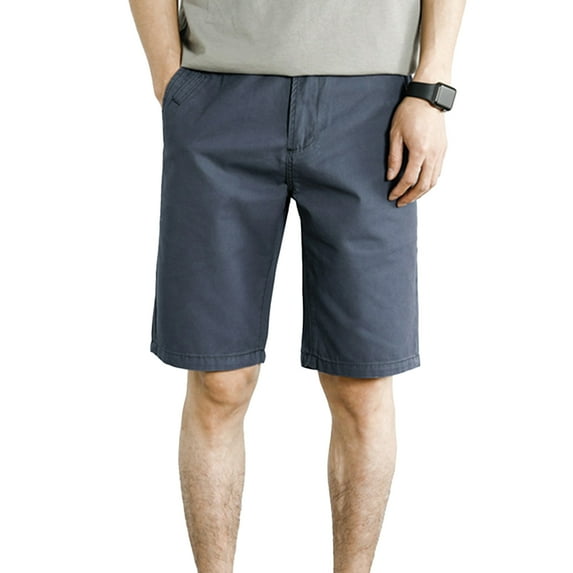 Fjuchai Mens Casual Shorts Summer Sweat Pants Beach Shorts Twill Chino Short Solid Color Washed Cotton Five Quarter Casual Pants