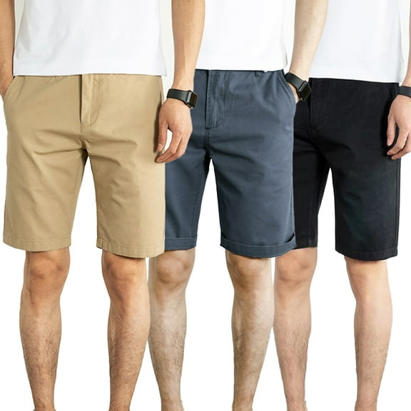 Fjuchai Mens Cotton Shorts Summer Solid Color with Pocket Shorts for Male Five Points Beach Casual Pants Size 28-38