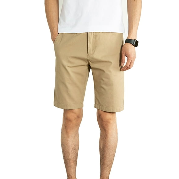 Fjuchai Mens Cotton Shorts Summer Solid Color with Pocket Shorts for Male Five Points Beach Casual Pants Size 28-38