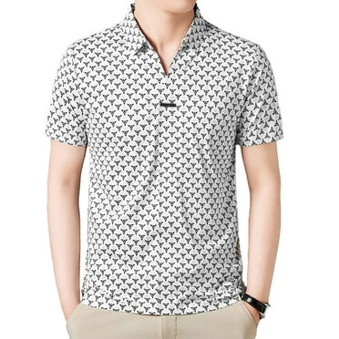 Fjuchai Mens Lapel Shirt Summer Floral Non-marking Stretch Short Sleeve Shirt L-4XL