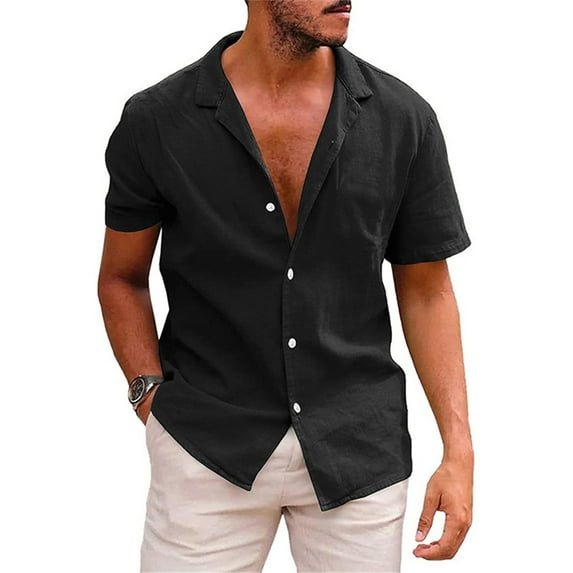 Fjuchai Mens Shirts Tops Summer Short Sleeve Shirts Men's Casual Sports Shirt Lapel Soft Shirt S-XXL