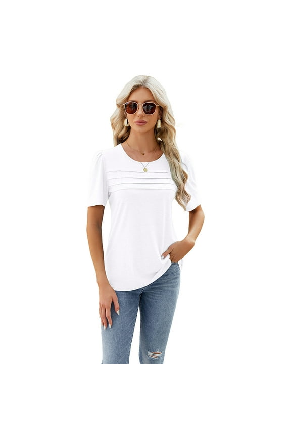 T-Shirts Tees for Women Loose Teens U-Neck Tops Cute Casual Shirts Breathable Cotton Versatile S-XXL