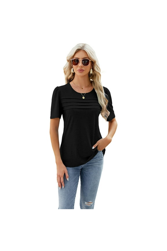 T-Shirts Tees for Women Loose Teens U-Neck Tops Cute Casual Shirts Breathable Cotton Versatile S-XXL