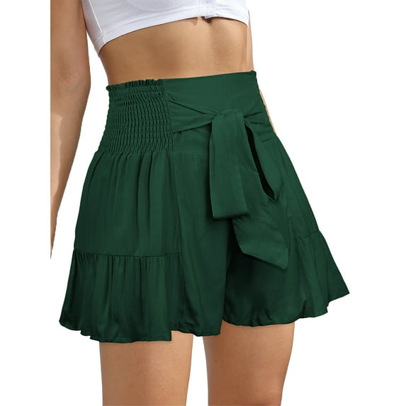 Fjuchai Wide Leg Casual Shorts for Women's Comfy Elastic Waist Summer Shorts Women Ruffle Versatile Short Pants S-XL