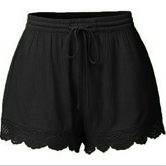Fjuchai Women Casual Shorts Comfy Elastic Waist Summer Shorts Women Solid Colour Lace Short Pants S-5XL