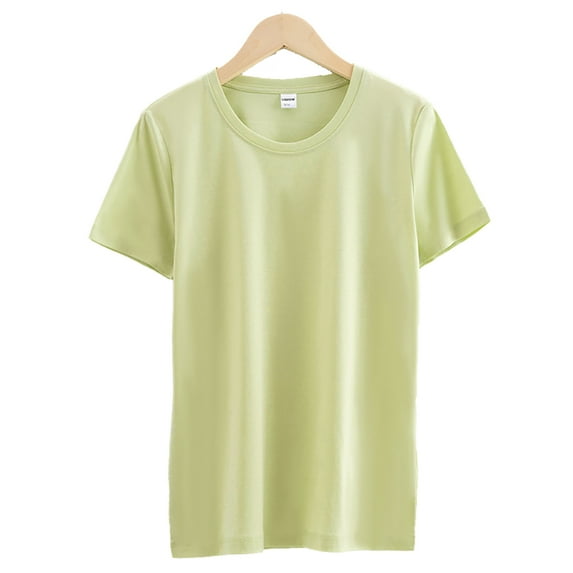 Fjuchai Womens T Shirts Tops Summer Round Neck Tee Casual Short Sleeve Pure Cotton T Shirts Short Sleeve T-Shirts S-3XL