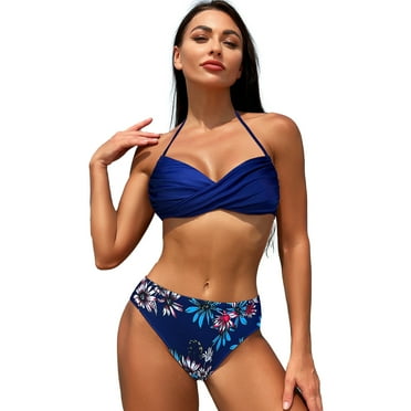 Fjuchai Women Halter Swimsuits Set 2PCS Adjustable Straps Swimwear Top   Triangle Shorts Bikini Bathing Suit Outfit