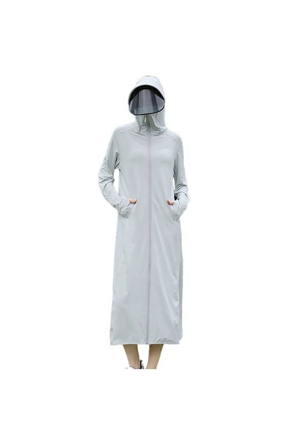 Women Long Sleeve Sun Protection Jacket Summer Ice silk Whole Body Hooded Sunscreen Clothing L-XL