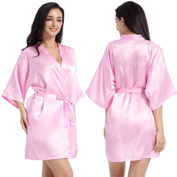 Fjuchai Women's Silk Satin Robes Silky Night-Robe Short Bathrobe Sleepwear Short Robe Solid Color Pjs S-XXL