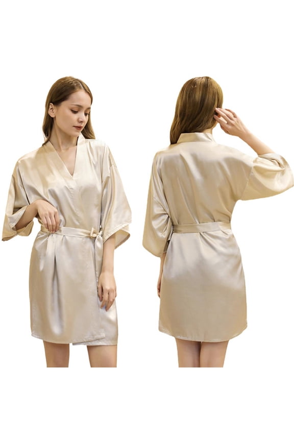 Women's Silk Satin Robes Silky Night-Robe Short Bathrobe Sleepwear Short Robe Solid Color Pjs S-XXL