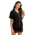 thumbnail image 1 of Fjuchai Women's 2Pcs Pajamas Pjs Set Short Sleeve Classic Satin Button Down Long Satin Silk Pajama Set S-XL, 1 of 9