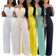 thumbnail image 1 of Fjuchai Women's Casual Jumpsuit a Neckline Wide Leg Bodysuit Summer Straight Overall Women's Loose One-Piec Pants S-XL, 1 of 9