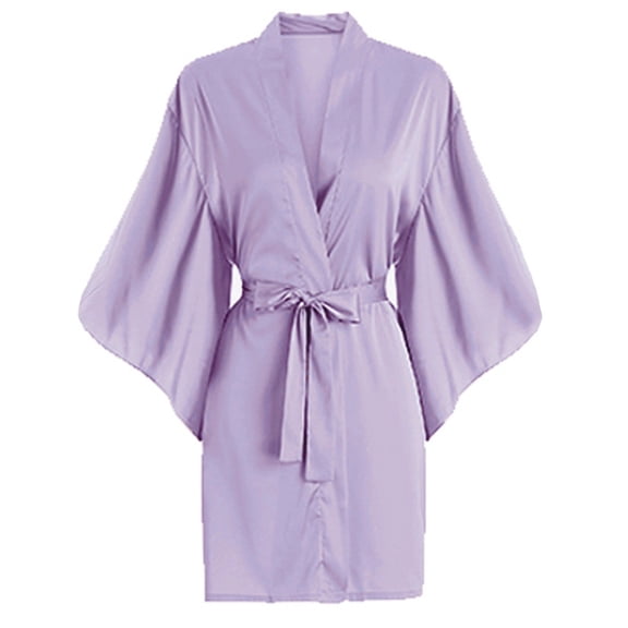 Fjuchai Women's Kimono Robe Slik Bathrobe V Neck Satin Sleep Gown Summer Breathable Sleepwear for Womens