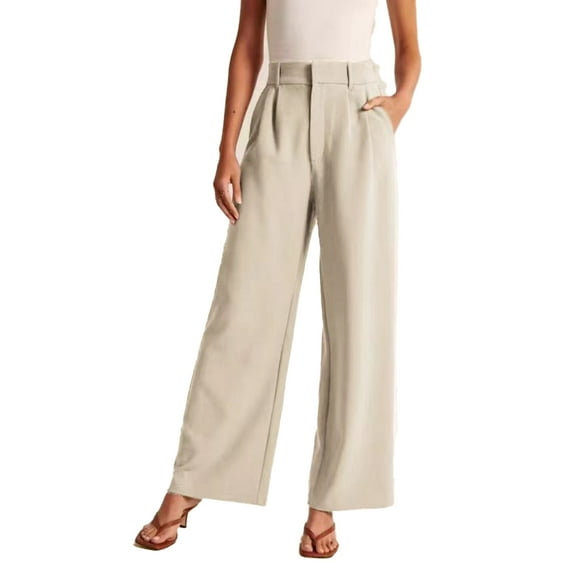 Fjuchai Women's Long Pants Wide Leg Pants High Elastic Waisted in The Back Business Work Trousers Long Straight Suit Pants S-5XL