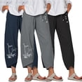 thumbnail image 1 of Fjuchai Women's Loose Pants Elastic Waist Cotton Linen Pants Women's Spring Summer Printed Casual Household Trouser S-5XL, 1 of 6