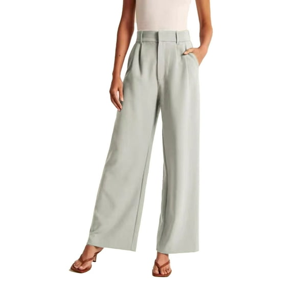 Fjuchai Women's Pants Casual Trouser Nine-Point Suit Pants Elastic Waist Slim Pockets Trousers Large Size Hundred with Belt Wide Leg S-5XL
