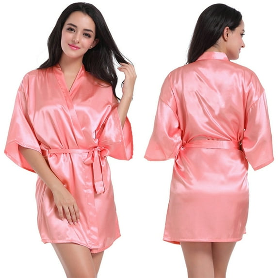 Fjuchai Women's Silk Satin Robes Silky Night-Robe Short Bathrobe Sleepwear Short Robe Solid Color Pjs S-XXL