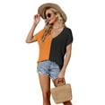 thumbnail image 1 of Fjuchai Womens Color Clash T-Shirt Shirt Summer V-Neck Short Sleeve Pullove Loose Loose Tees S-XL, 1 of 9