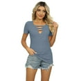 thumbnail image 1 of Fjuchai Womens Cotton T-Shirt Summer Solid Color Short Sleeve Tees Shirt for Female S-XXL, 1 of 9