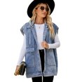 thumbnail image 1 of Fjuchai Womens Denim Vest Jacket Summer Sleeveless Detachable Hooded Denim Waistcoat XS-XL, 1 of 10