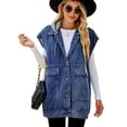 thumbnail image 1 of Fjuchai Womens Denim Vest Jacket Summer Sleeveless Detachable Hooded Denim Waistcoat XS-XL, 1 of 10
