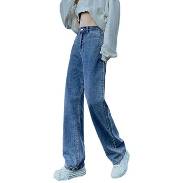 Fjuchai Womens Jeans Pants Female Spring Summer Loose Denim Wide Leg Trousers S-XXL