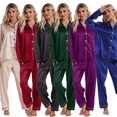 thumbnail image 1 of Fjuchai Womens Silk Satin Pajamas Pj Sets Long Sleeve Button Down Sleepwear Set Two Piece Sleep Set with Pockets S-XL, 1 of 9