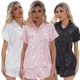 thumbnail image 1 of Fjuchai Womens Silk Satin Pajamas Set Two-piece Pj Sets Sleepwear Loungewear Button-Down Nightwear Sets S-XL, 1 of 8