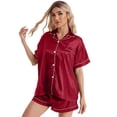 thumbnail image 1 of Fjuchai Womens Silky Satin Pajama Set Short Sleeve Shirt with Shorts 2 Piece Pjs Sets Soft Silk Sleepwear Nightwear Button-Down Loungewear S-XL, 1 of 9