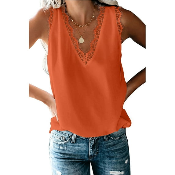 Fjuchai Womens Sleeveless T-Shirt Summer Solid Color Lace Tank Tees Shirt for Female S-XXL