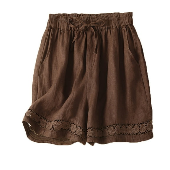 Fjuchai Womens Summer Shorts Casual Comfy Drawstring Shorts Pants Cotton Linen Wide Leg Shorts with Pockets for Women's M-3XL
