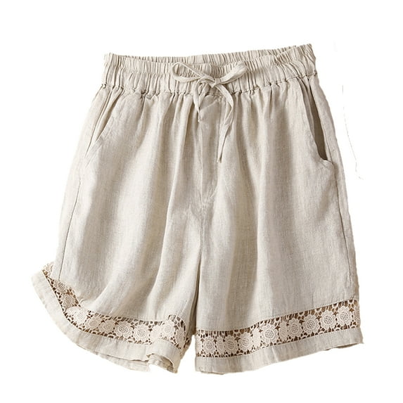 Fjuchai Womens Shorts Casual Summer Dressy Cotton Comfy Drawstring Elastic Waist Pocketed Pants M-3XL