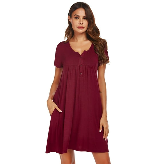Fjuchai Womens Summer Sleepwear Short Sleeve Nightgown Soft Sleepshirt Nightshirt Casual V Neck Loungewear Pajamas M-XXL