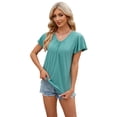 thumbnail image 1 of Fjuchai Womens Summer V-Neck Tee Tops Fashion Pleated T-Shirts Solid Colour Tee Tops Women's Cotton Versatile T-Shirts Size S-XXL, 1 of 8