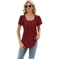 thumbnail image 1 of Fjuchai Womens Summer Pleated Tee Tops Fashion Casual Solid Colour T-Shirts Tops Women's Loose Comfy Blouse Lightweight T-Shirts Size S-XXL, 1 of 9