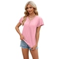 thumbnail image 1 of Fjuchai Womens Summer V-Neck Tee Tops Fashion Pleated T-Shirts Solid Colour Tee Tops Women's Cotton Versatile T-Shirts Size S-XXL, 1 of 8