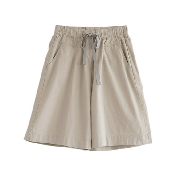 Fjuchai Womens Summer Wide Leg Shorts Solid Colour Five Pants Women's Cotton High-Waisted Shorts with Pockets M-8XL