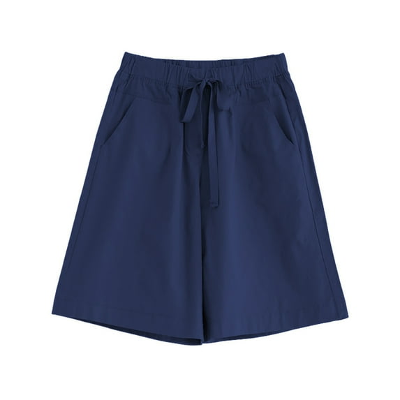 Fjuchai Womens Summer Wide Leg Shorts Solid Colour Five Pants Women's Cotton High-Waisted Shorts with Pockets M-8XL